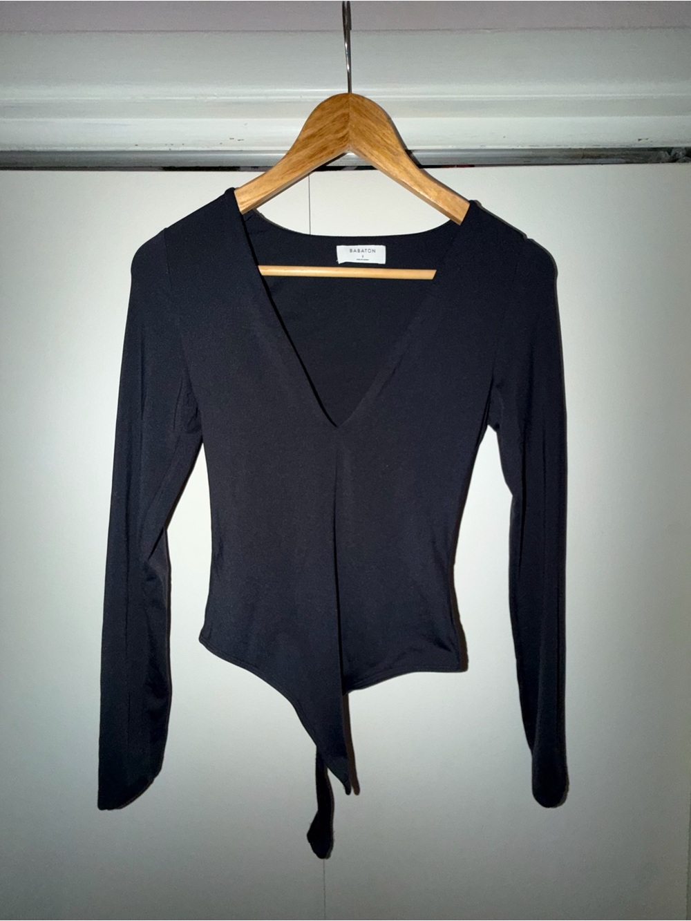 Babaton Black Long Sleeve V-Neck Wrap Bodysuit